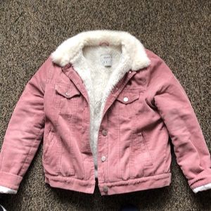 Pink corduroy jacket with fur lining